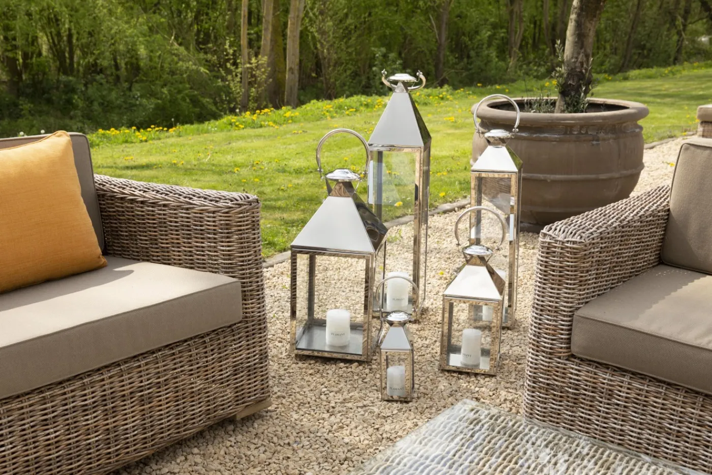Lanternes|Décoration<Flamant CHARME, lanterne, acier et verre, L Argent