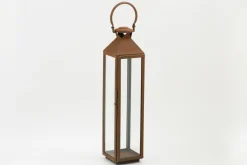 Lanternes|Décoration<Flamant ELLIS, lanterne, fer et verre, rouille, L Brun