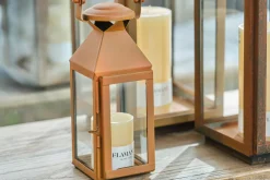 Lanternes|Décoration<Flamant ELLIS, lanterne, fer et verre, rouille, XS Brun