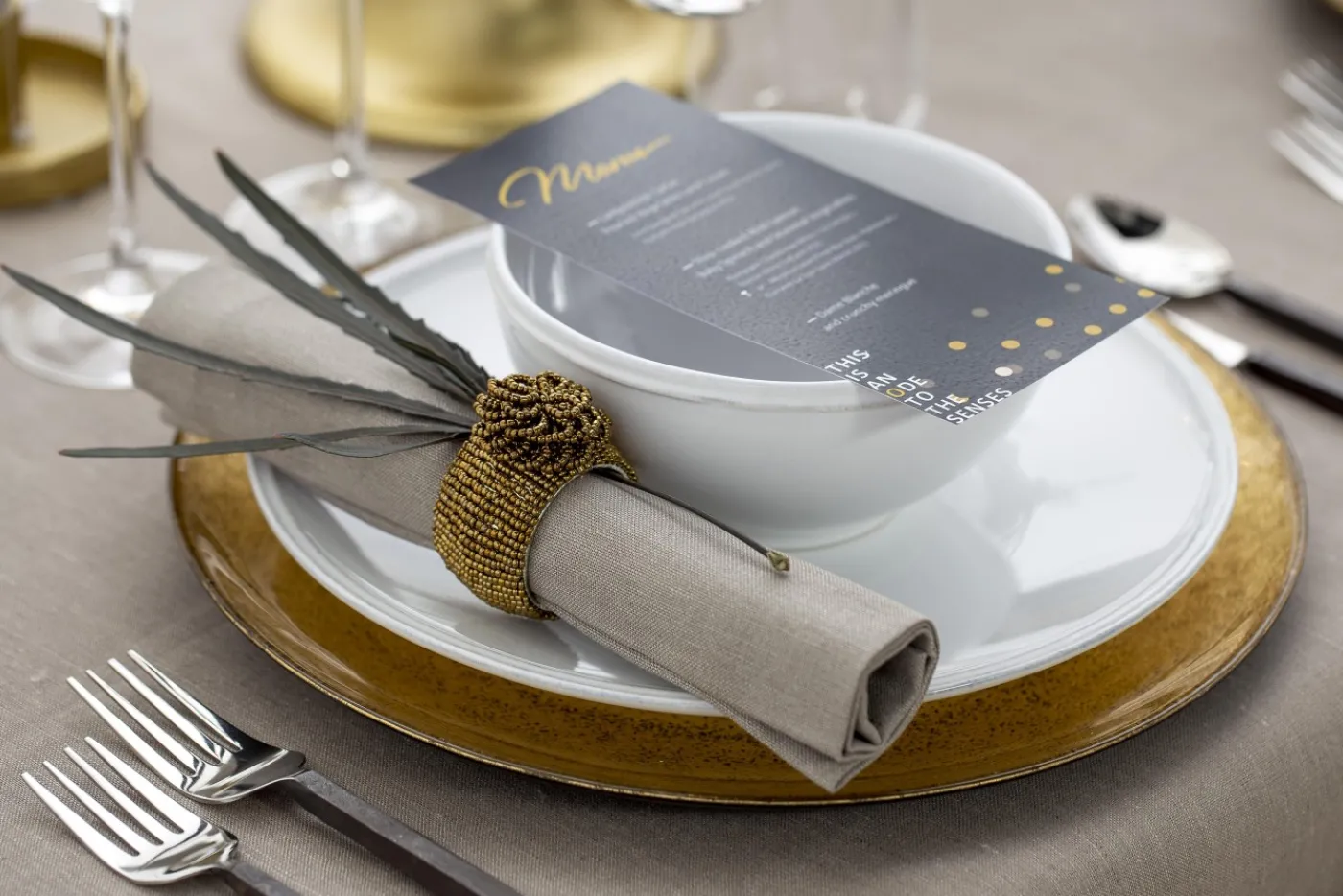 Décoration De Table|Accessoires<Flamant RIOJA, rond de serviette, perles, Or