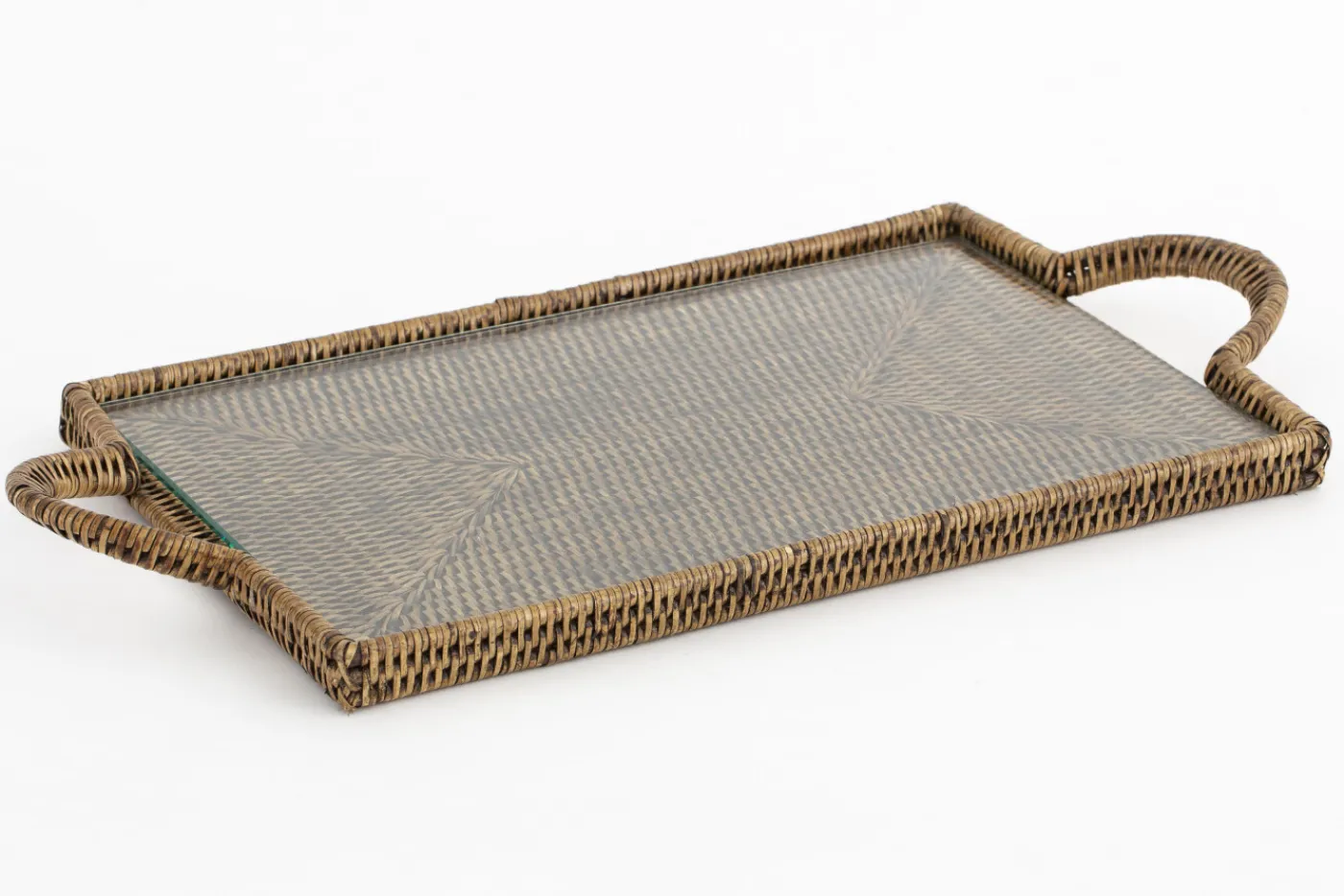 Plateaux|Accessoires<Flamant TOGO, plateau, rectangulaire, avec verre, tressé Brun