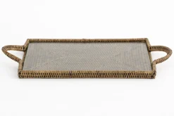 Plateaux|Accessoires<Flamant TOGO, plateau, rectangulaire, avec verre, tressé Brun
