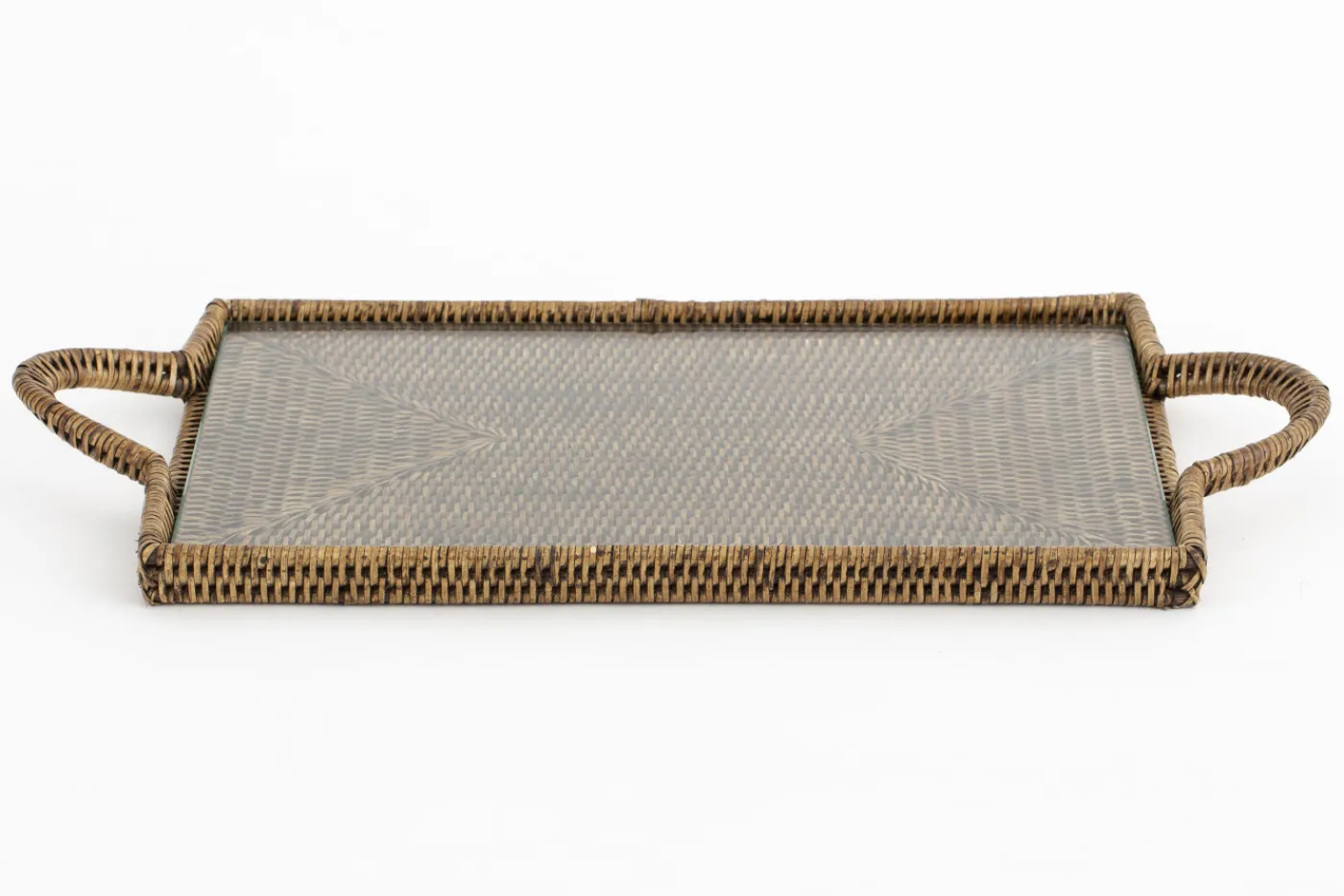 Plateaux|Accessoires<Flamant TOGO, plateau, rectangulaire, avec verre, tressé Brun