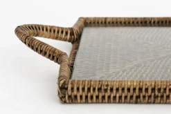 Plateaux|Accessoires<Flamant TOGO, plateau, rectangulaire, avec verre, tressé Brun