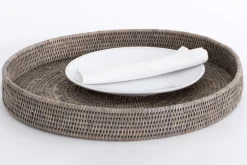 Plateaux|Accessoires<Flamant TOGO, plateau, rond, 48cm, tressé, Gris